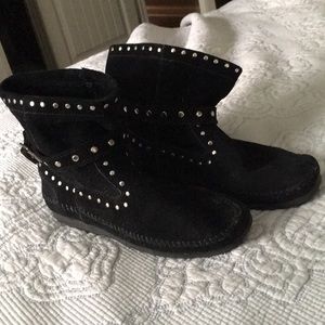 Black Minnetonka boots with silver studs